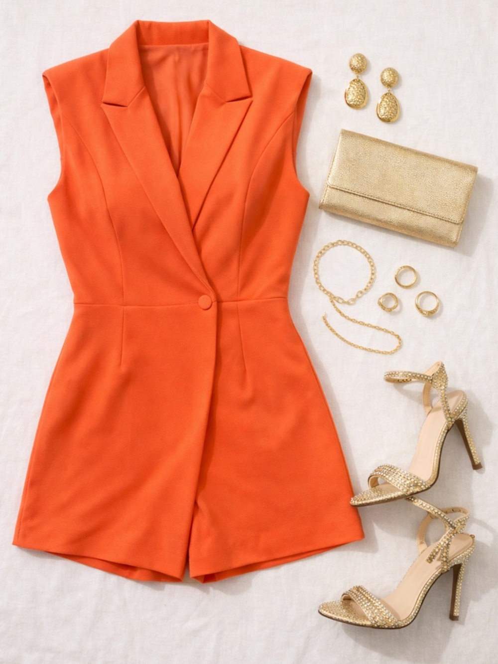 DO+BE Orange Sleeveless Tailored Blazer Romper with Notch Lapel